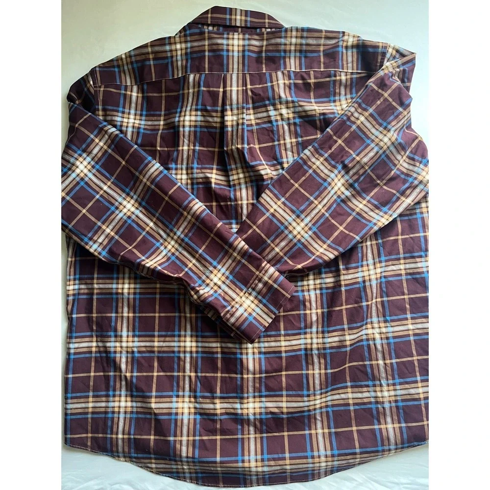 Land's End Men's Dress Shirt Size XXL Button Up Plaid No Iron Traditional Fit